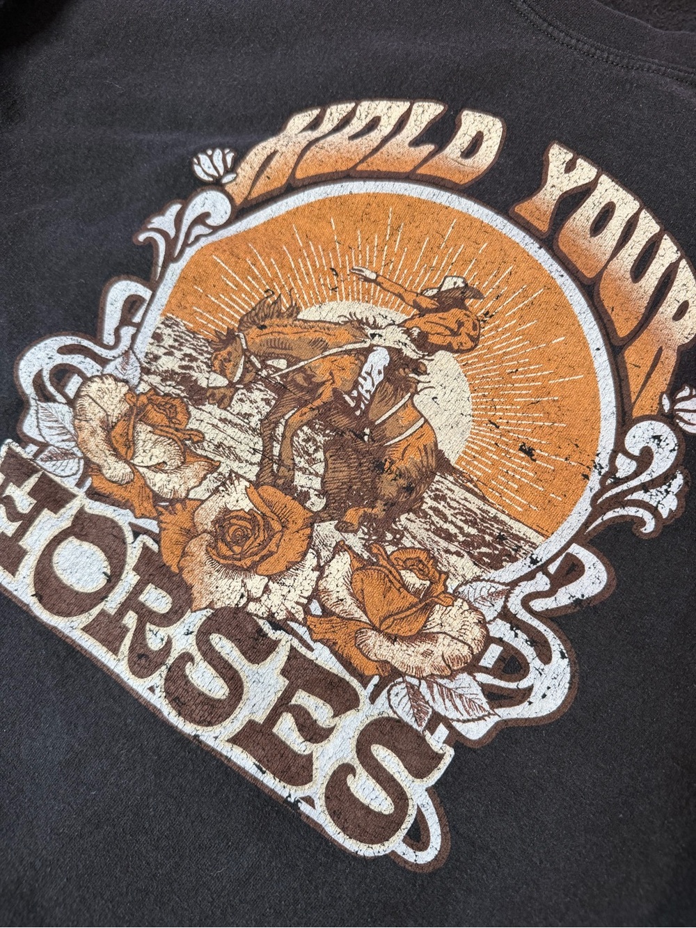 Hold Your Horses Western Cowboy Graphic Sweatshirt Oversized Boho Ranch L XL - Picture 2 of 6